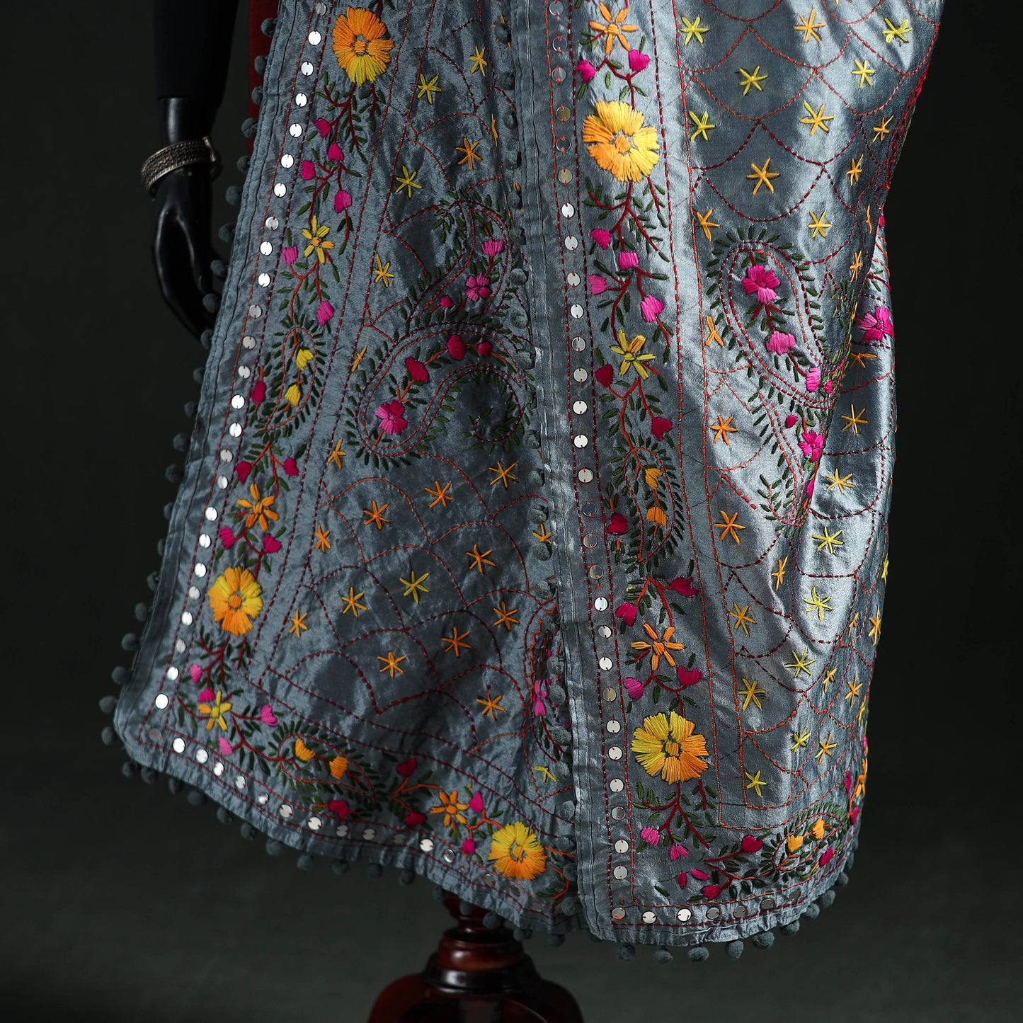 Phulkari Hand Embroidered Chanderi Silk Dupatta 49