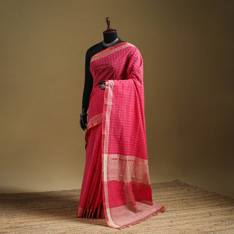 Pure Handwoven Zari Checks Mangalagiri Cotton Saree 27