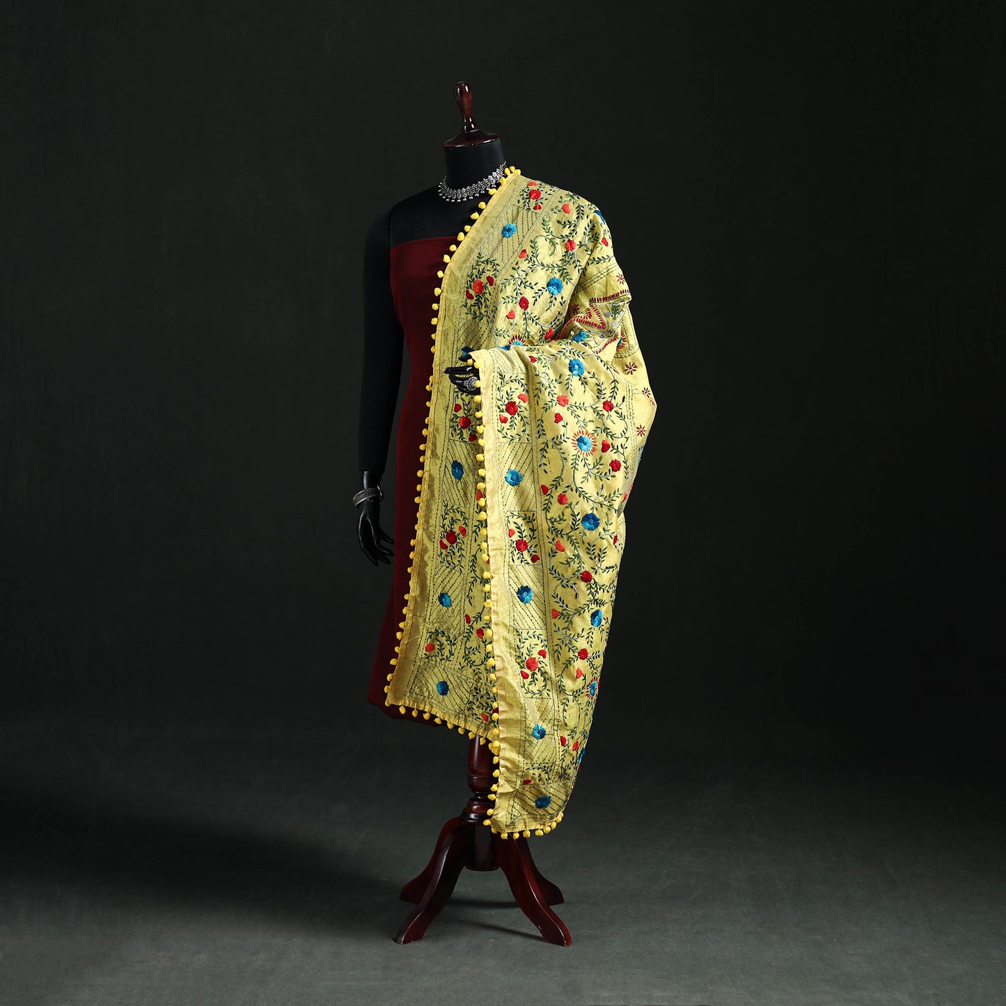 Phulkari Hand Embroidered Chanderi Silk Dupatta 50