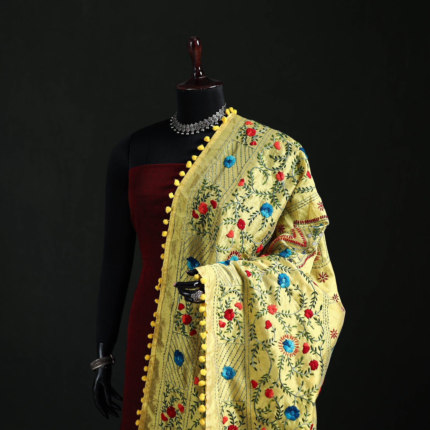 Phulkari Hand Embroidered Chanderi Silk Dupatta 50