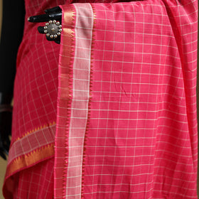 Pink - Pure Handwoven Zari Checks Mangalagiri Cotton Saree 27