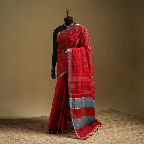 Pure Handwoven Zari Checks Mangalagiri Cotton Saree 28