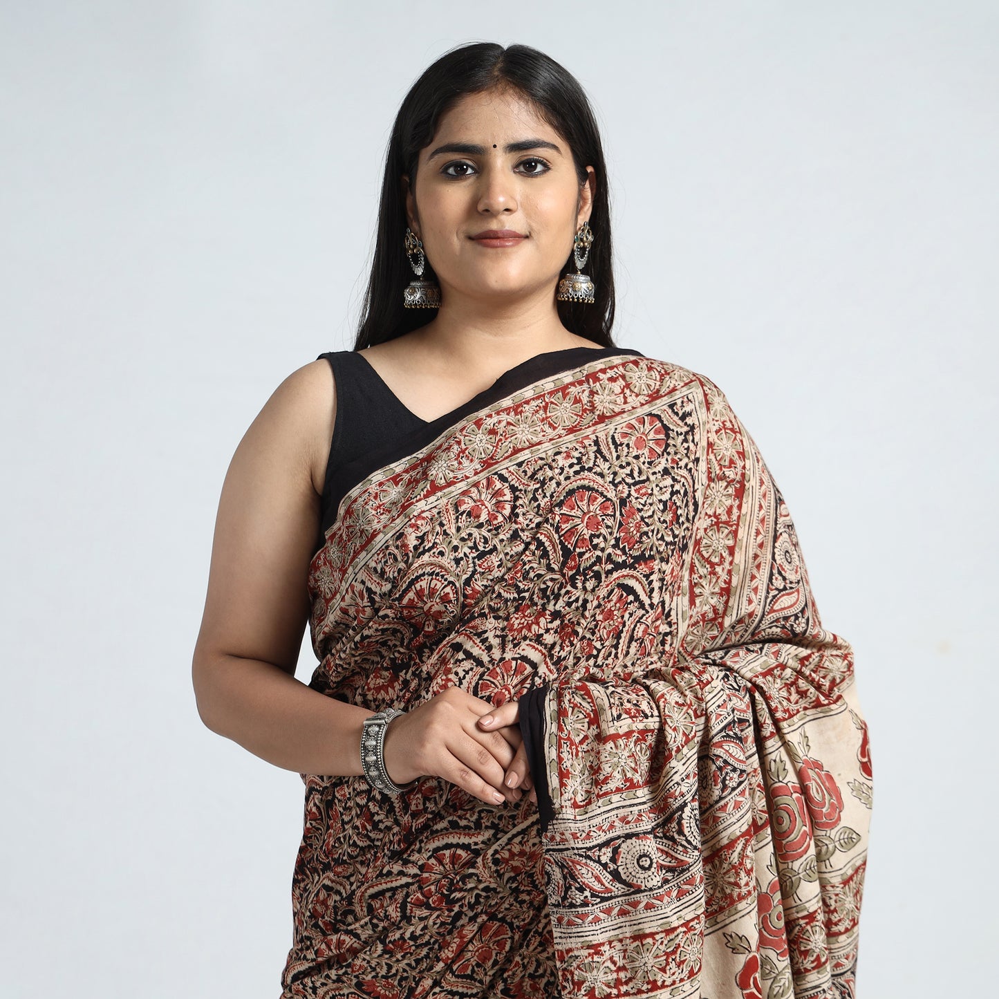 Multicolor - Pedana Kalamkari Block Printed Cotton Saree with Blouse Piece 22