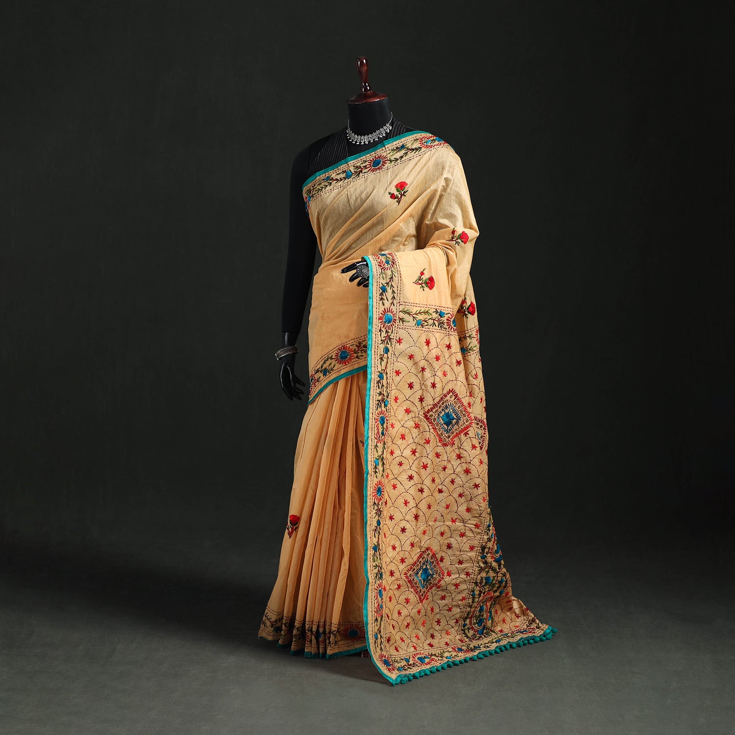 Hand Embroidered Chapa Work Silk Cotton Saree 02