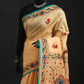 Hand Embroidered Chapa Work Silk Cotton Saree 02