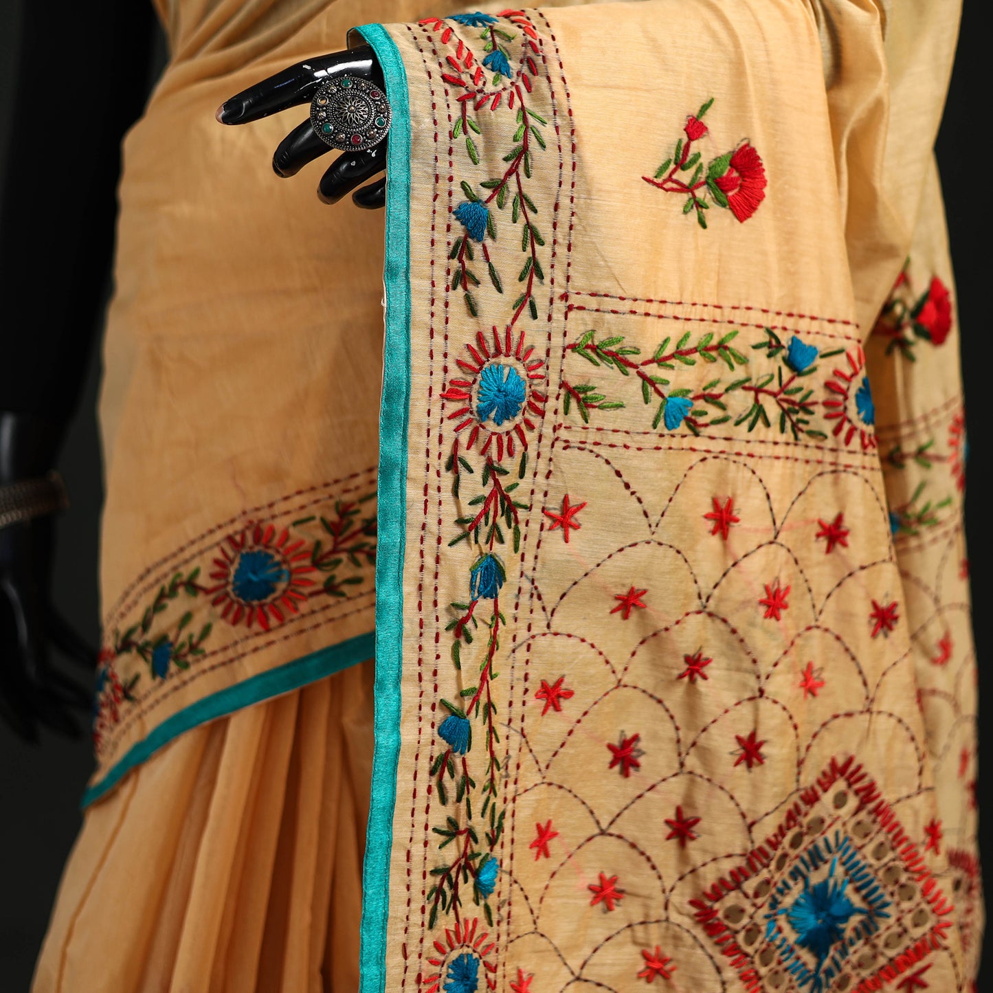 Hand Embroidered Chapa Work Silk Cotton Saree 02