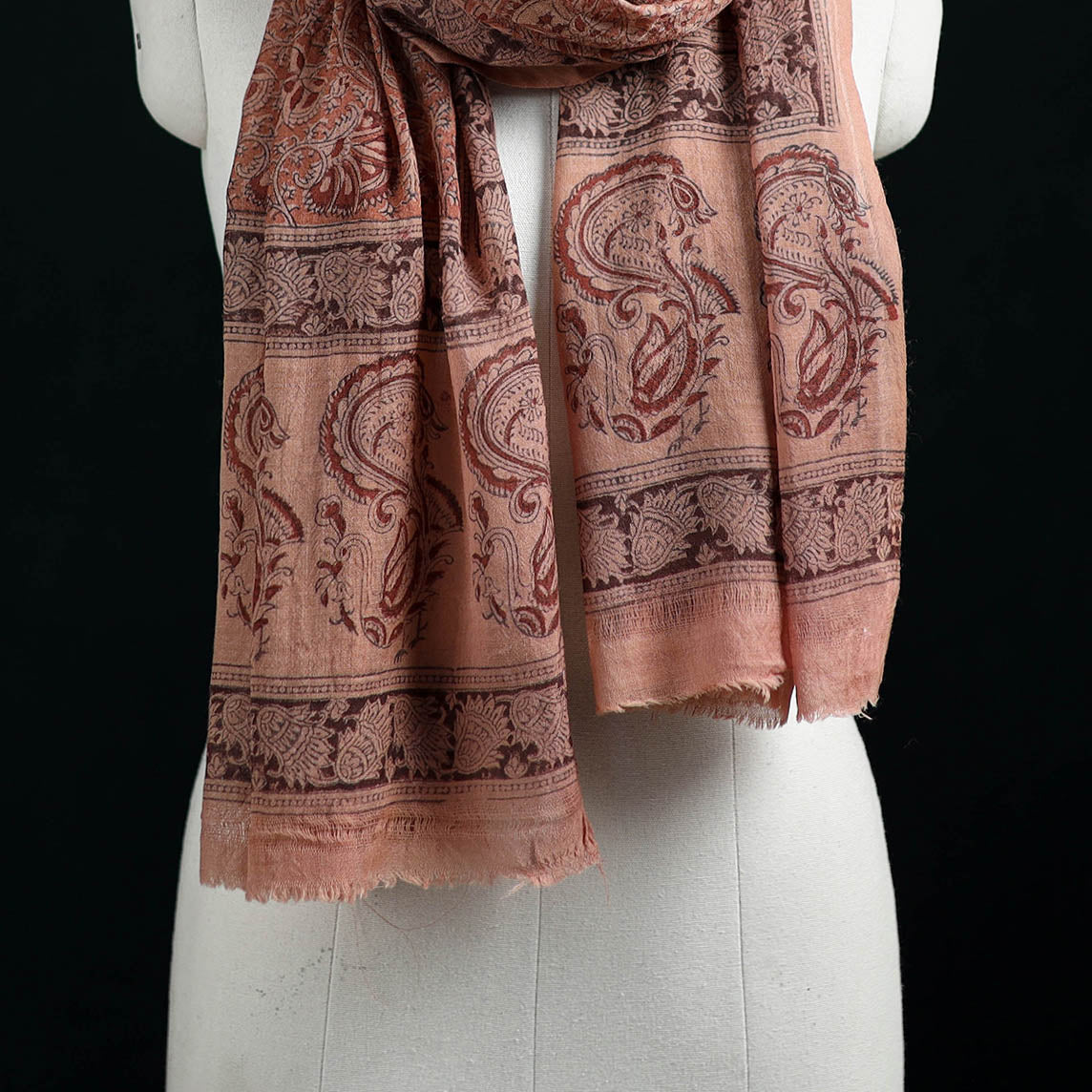 Pure Merino Wool Stole in Pedana Kalamkari Block Prints 03