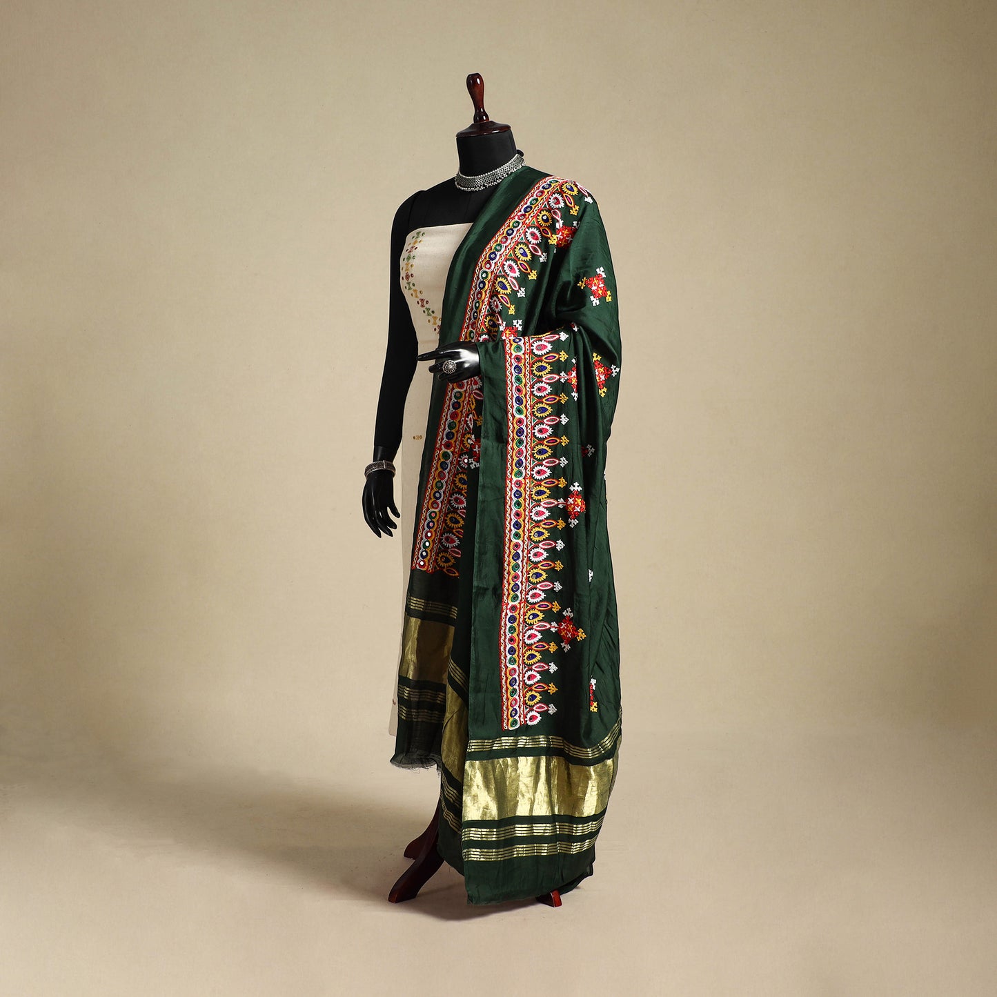 Kutch embroidery semi modal silk handloom dupatta