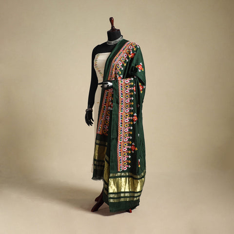 Kutch embroidery semi modal silk handloom dupatta