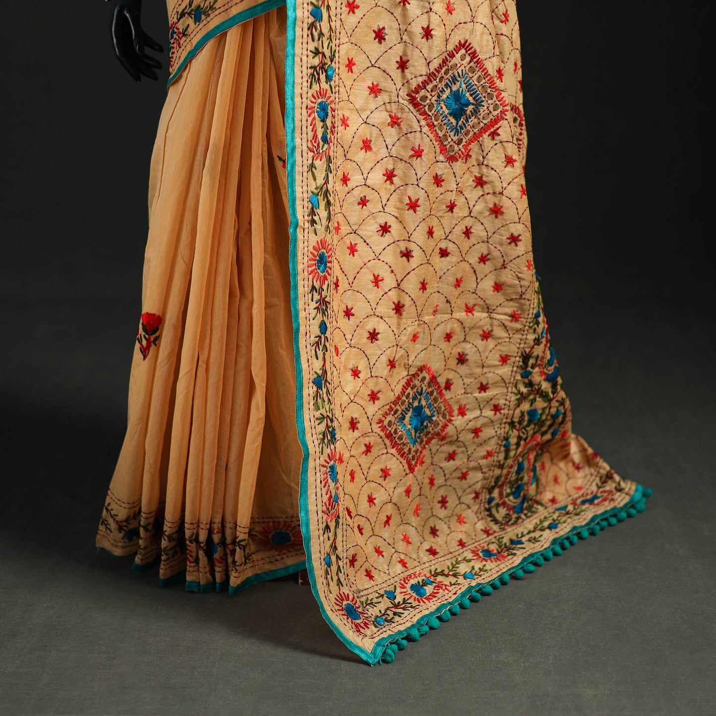Hand Embroidered Chapa Work Silk Cotton Saree 02