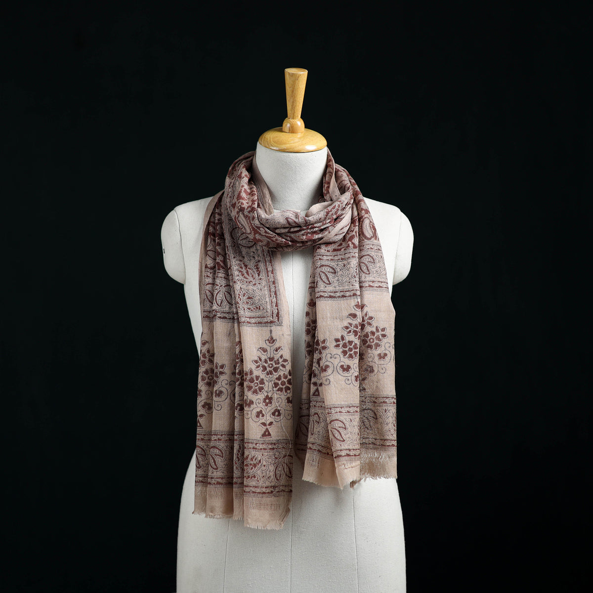 Pure Merino Wool Stole in Pedana Kalamkari Block Prints 04
