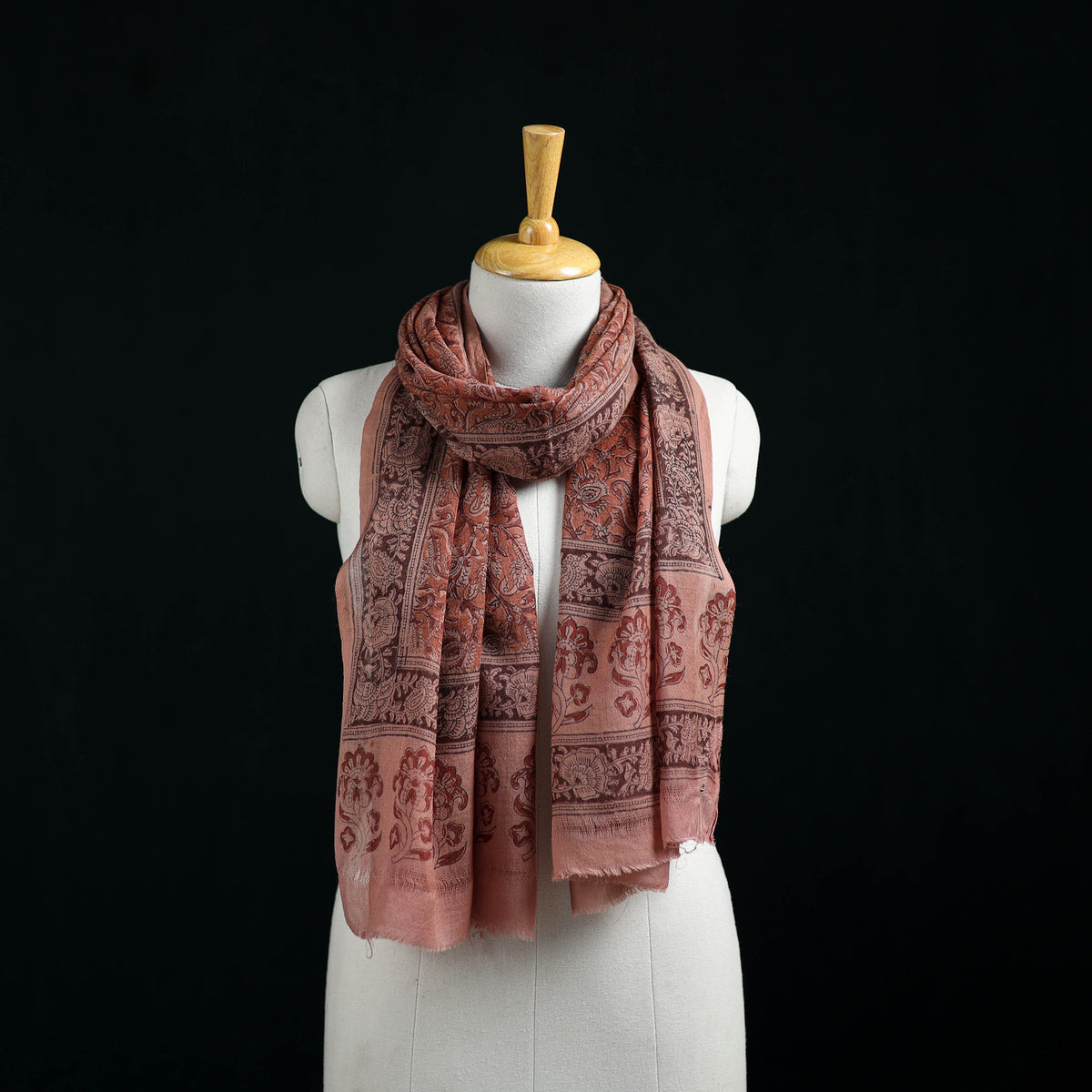 Pure Merino Wool Stole in Pedana Kalamkari Block Prints 05