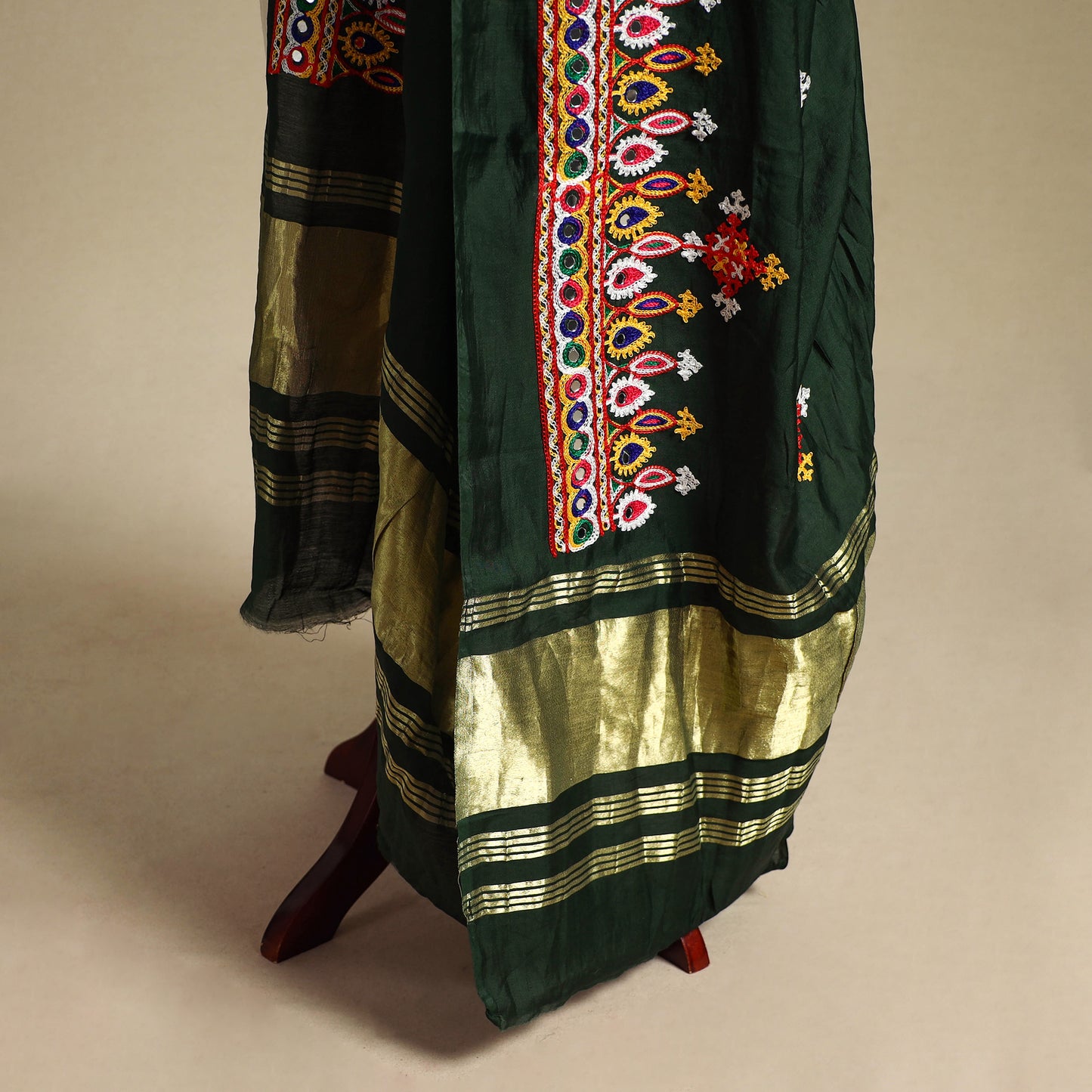Kutch embroidery semi modal silk handloom dupatta