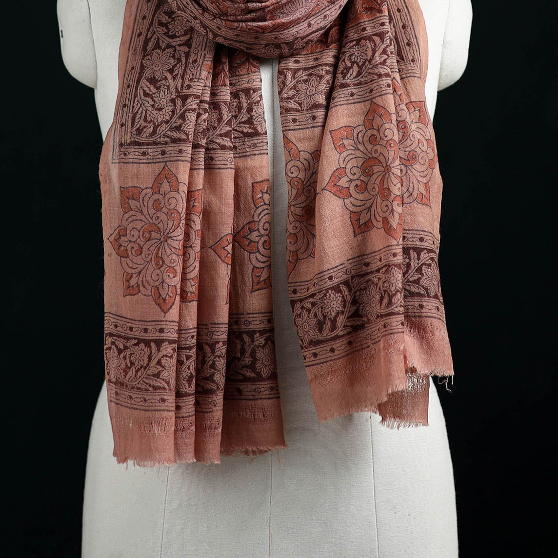 Pure Merino Wool Stole in Pedana Kalamkari Block Prints 06