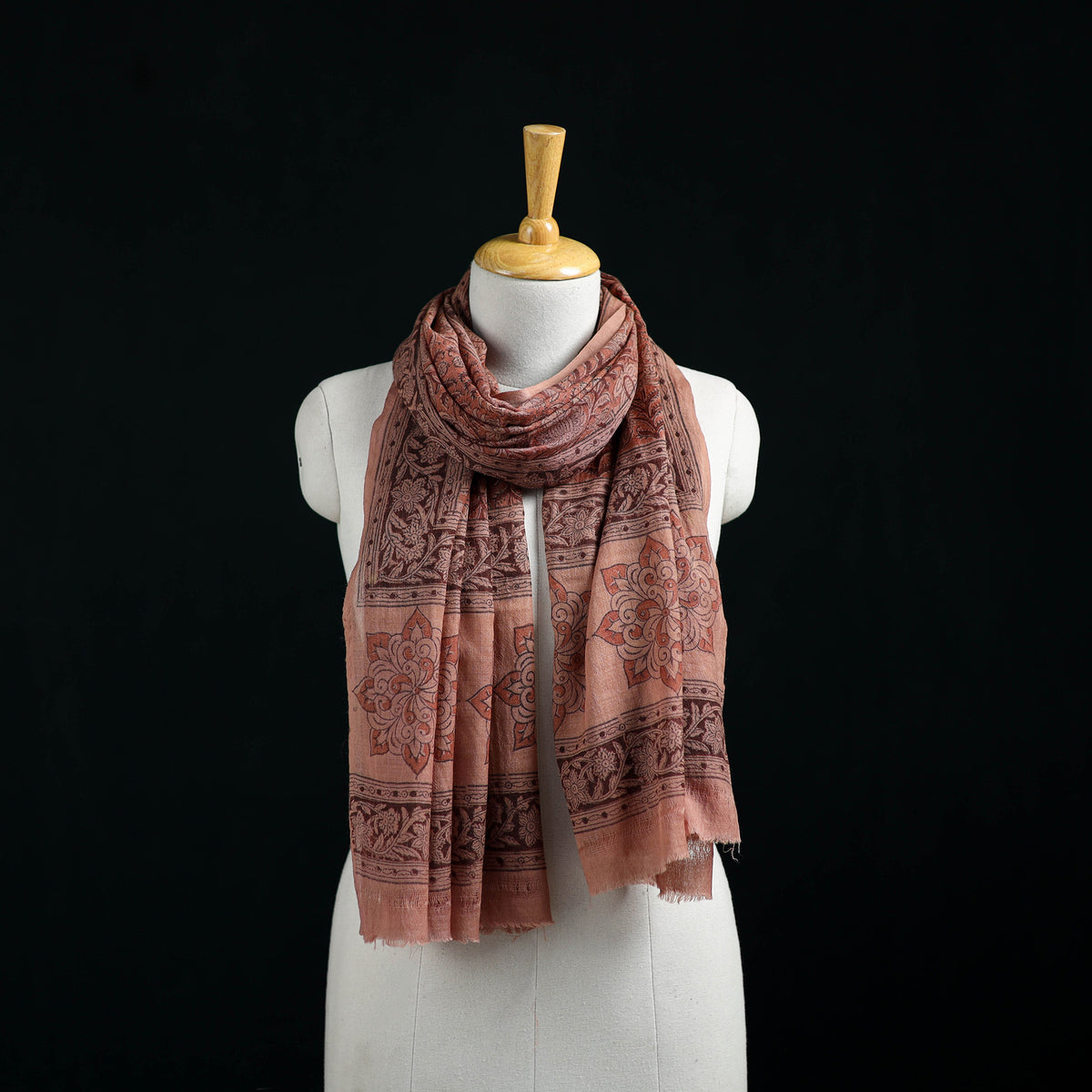 Pure Merino Wool Stole in Pedana Kalamkari Block Prints 06
