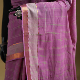 Purple - Pure Handwoven Zari Checks Mangalagiri Cotton Saree 29