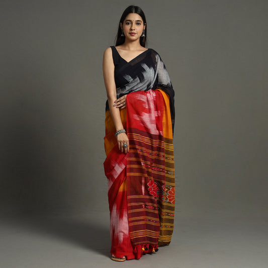 Multicolor - Begampuri Handloom Cotton Saree with Ikat Border 01