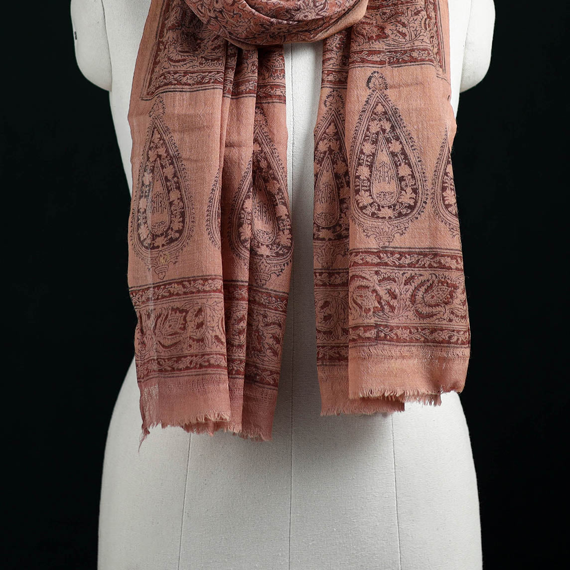 Pure Merino Wool Stole in Pedana Kalamkari Block Prints 07
