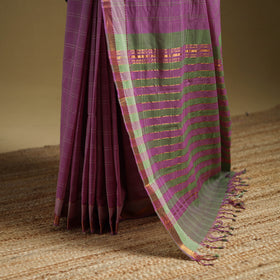 Purple - Pure Handwoven Zari Checks Mangalagiri Cotton Saree 29