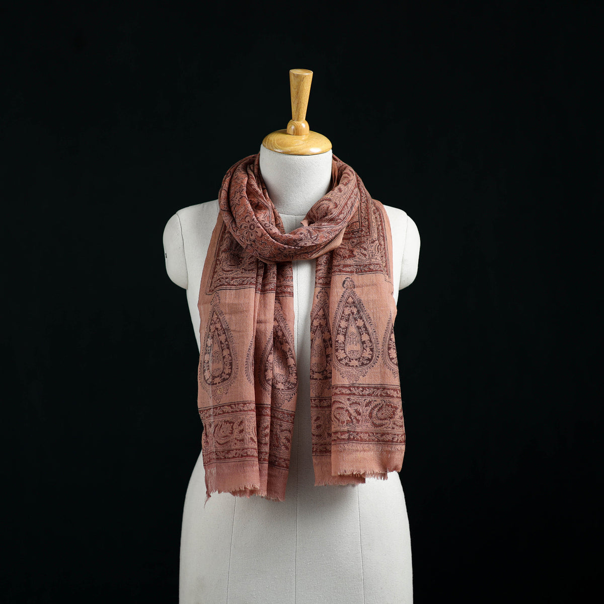 Pure Merino Wool Stole in Pedana Kalamkari Block Prints 07