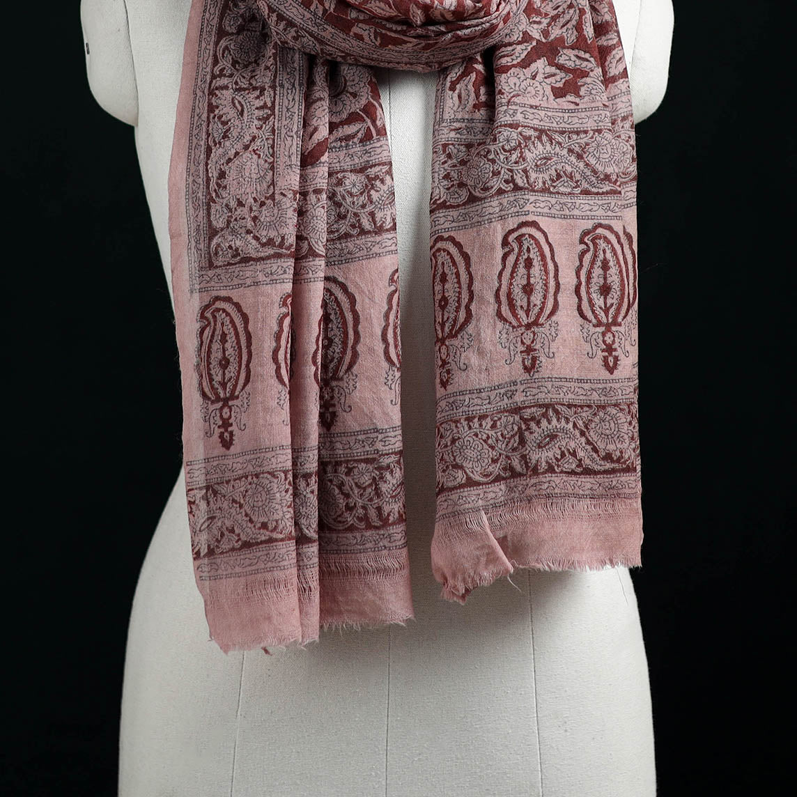 Pure Merino Wool Stole in Pedana Kalamkari Block Prints 08