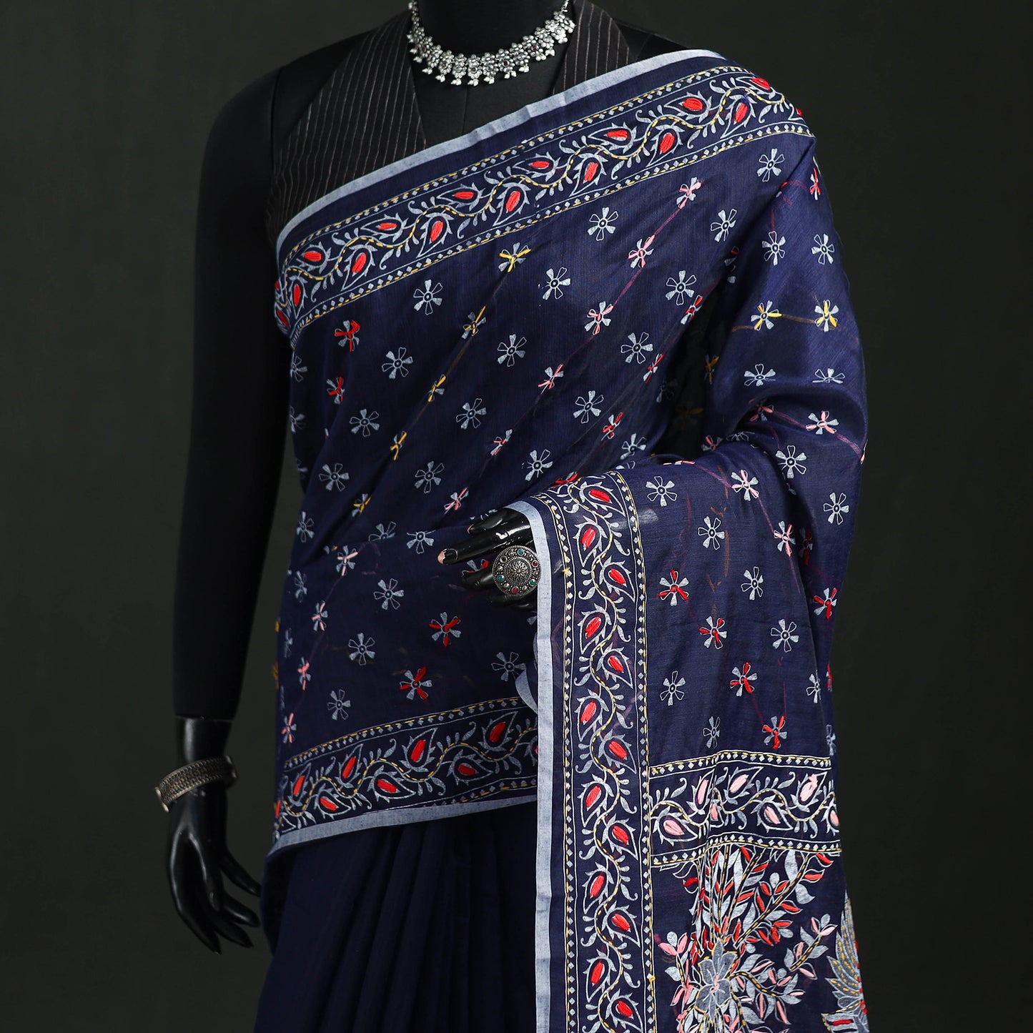 Hand Embroidered Chapa Work Silk Cotton Saree 03