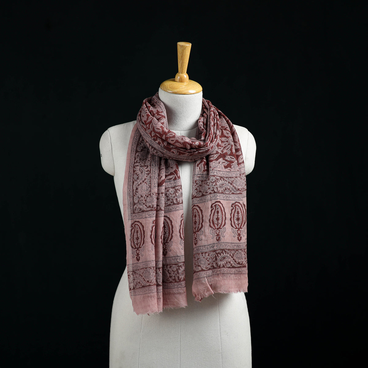 Pure Merino Wool Stole in Pedana Kalamkari Block Prints 08