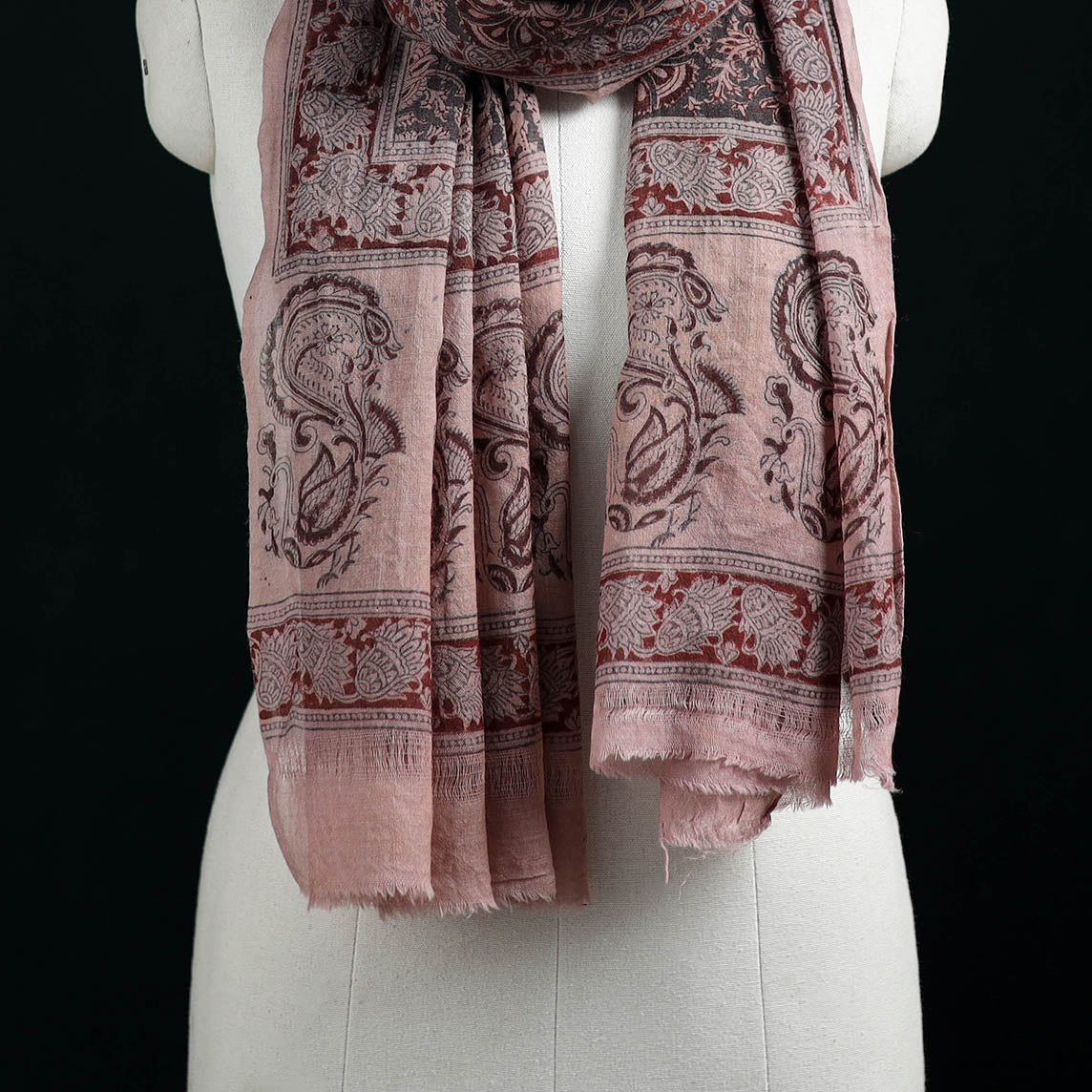 Pure Merino Wool Stole in Pedana Kalamkari Block Prints 09