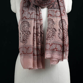 Pure Merino Wool Stole in Pedana Kalamkari Block Prints 09