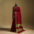 Maroon - Pure Handwoven Zari Checks Mangalagiri Cotton Saree 30