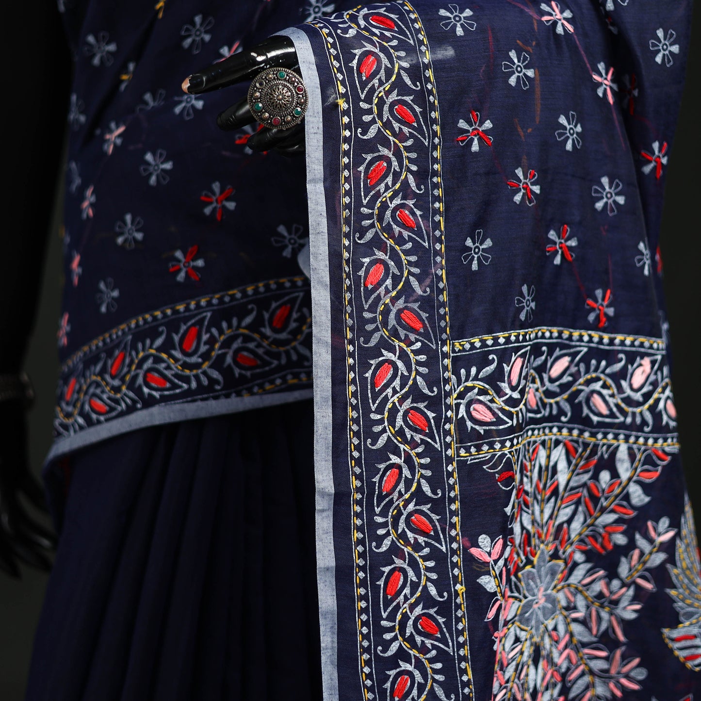 Hand Embroidered Chapa Work Silk Cotton Saree 03