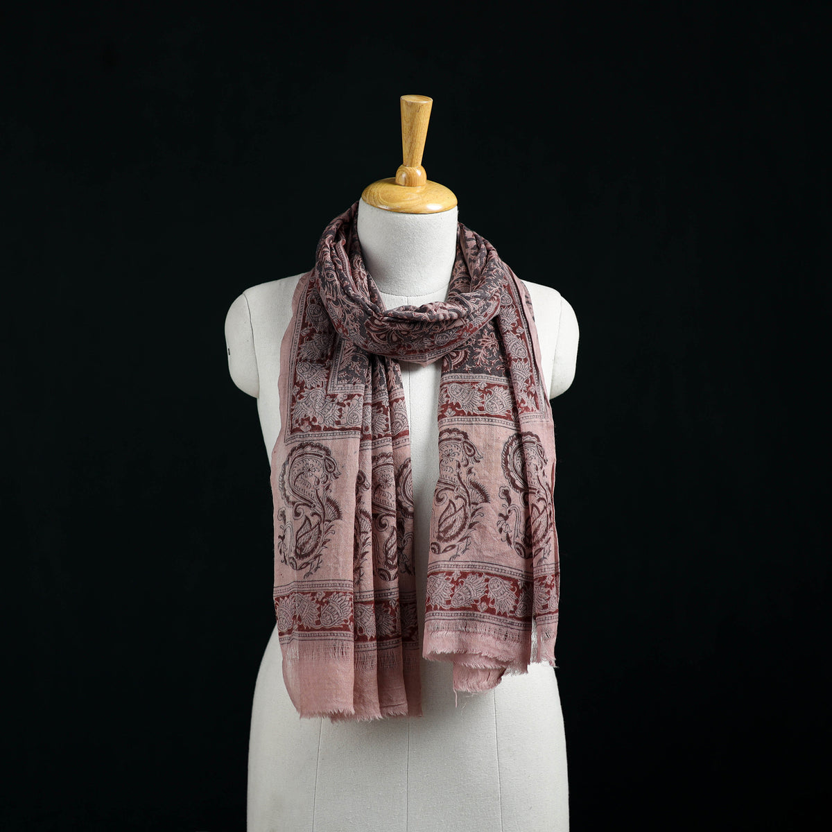 Pure Merino Wool Stole in Pedana Kalamkari Block Prints 09