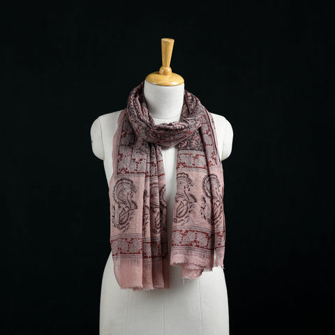 Pure Merino Wool Stole in Pedana Kalamkari Block Prints 09