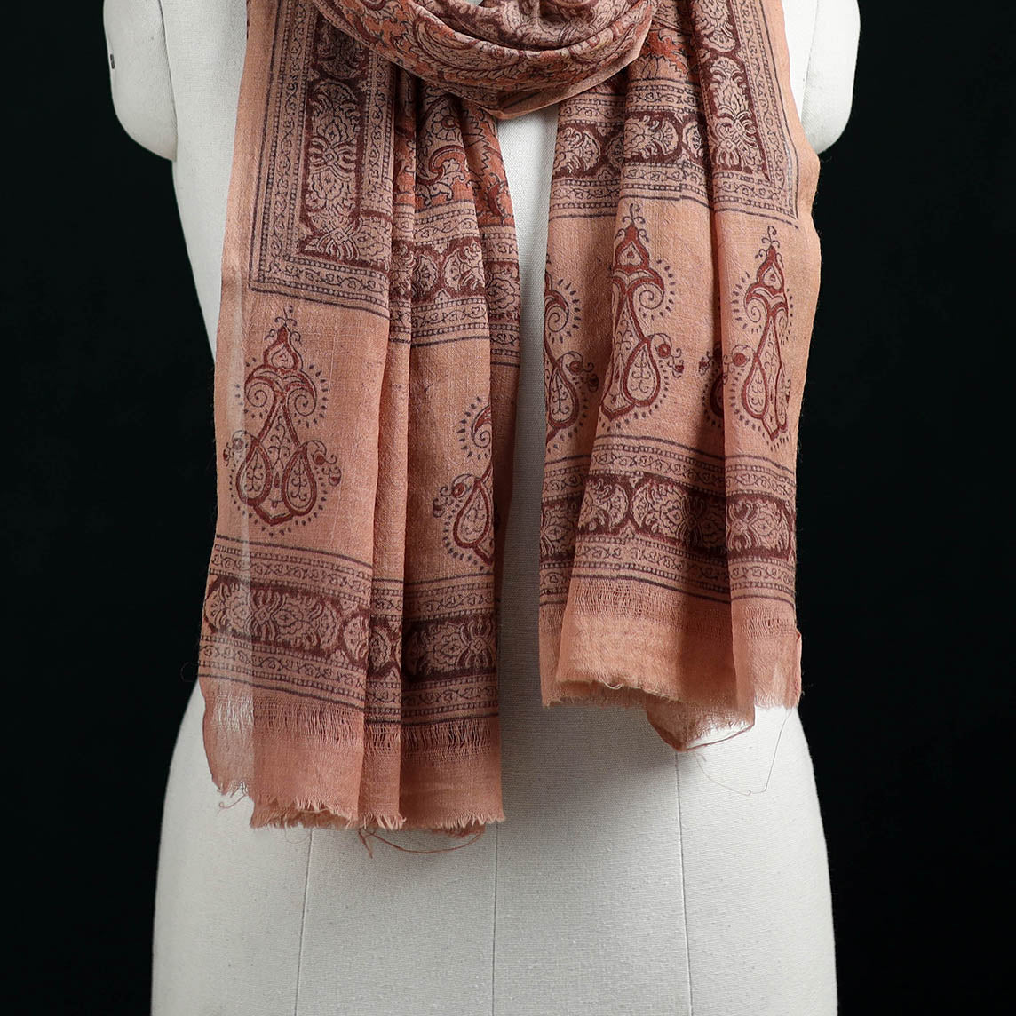 Pure Merino Wool Stole in Pedana Kalamkari Block Prints 10