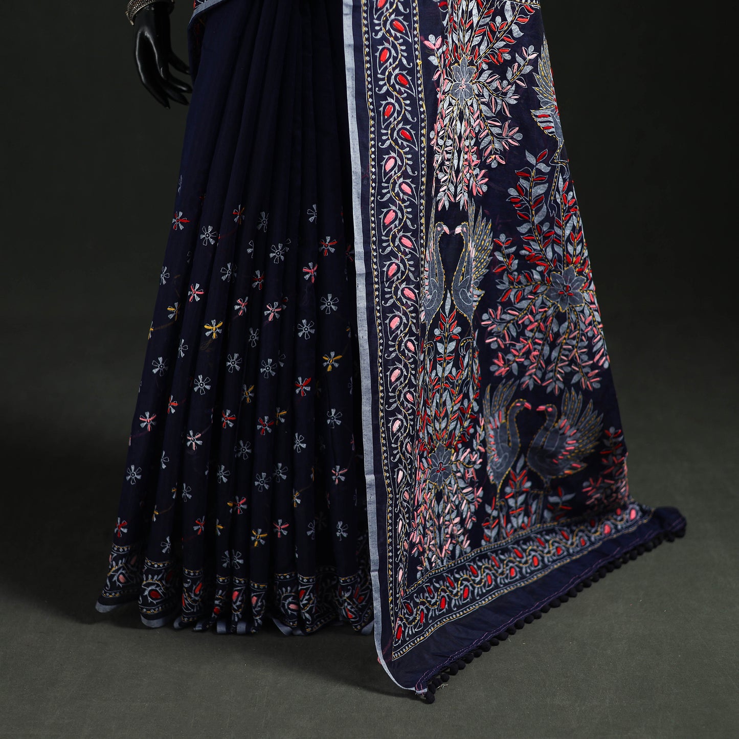 Hand Embroidered Chapa Work Silk Cotton Saree 03