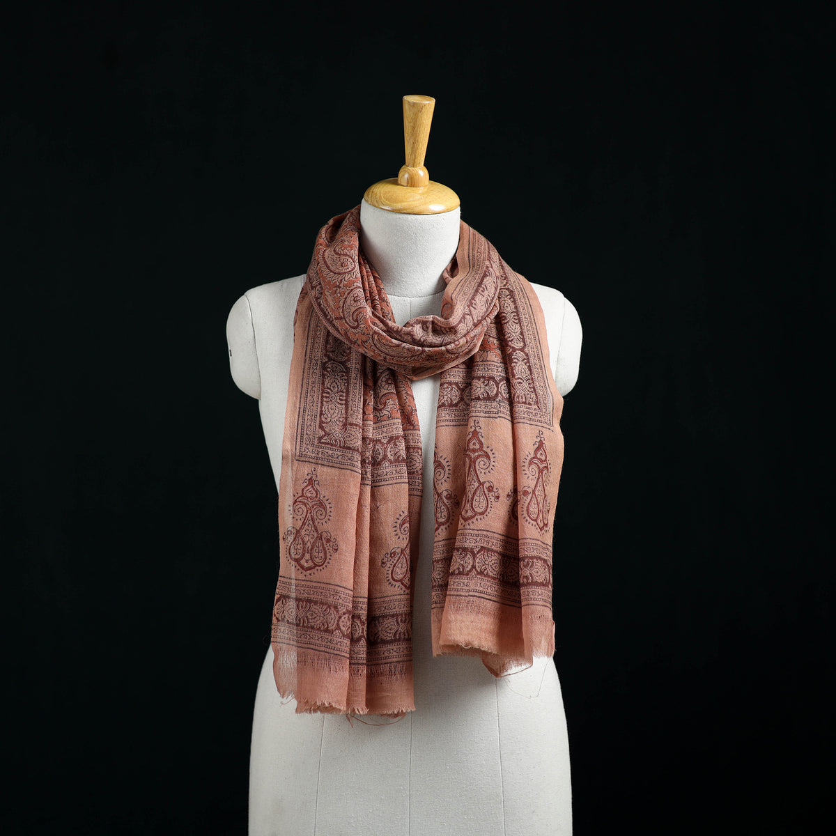 Pure Merino Wool Stole in Pedana Kalamkari Block Prints 10