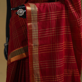 Maroon - Pure Handwoven Zari Checks Mangalagiri Cotton Saree 30