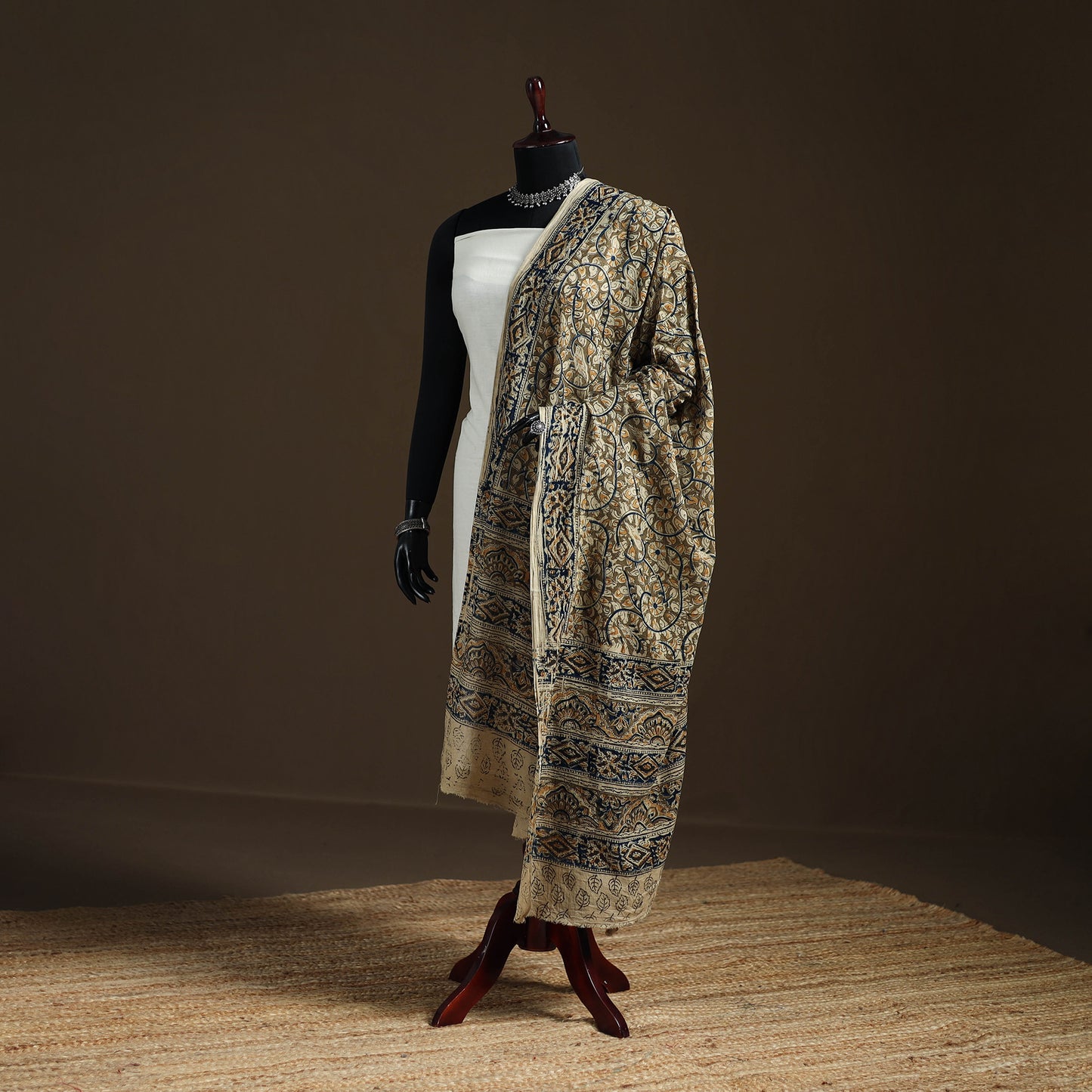 Kalamkari Hand Block Print Natural Dyed Cotton Dupatta 01