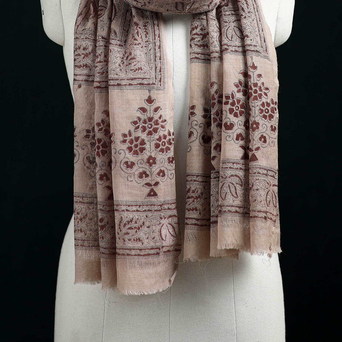Pure Merino Wool Stole in Pedana Kalamkari Block Prints 12