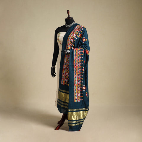 Kutch embroidery semi modal silk handloom dupatta
