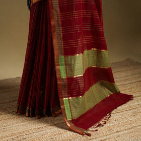 Maroon - Pure Handwoven Zari Checks Mangalagiri Cotton Saree 30