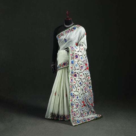 Hand Embroidered Chapa Work Silk Cotton Saree 04