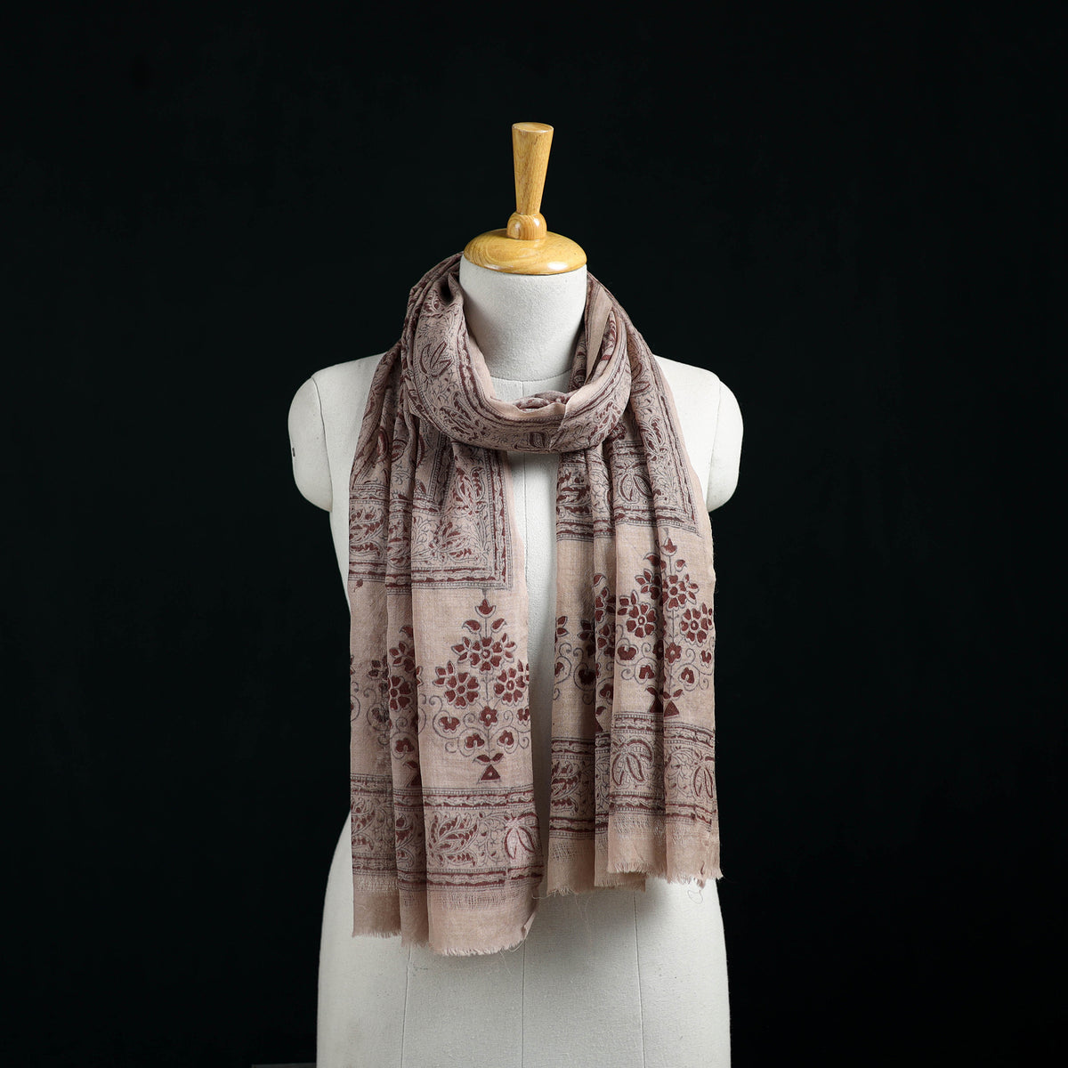 Pure Merino Wool Stole in Pedana Kalamkari Block Prints 12
