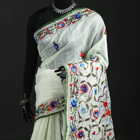 Hand Embroidered Chapa Work Silk Cotton Saree 04