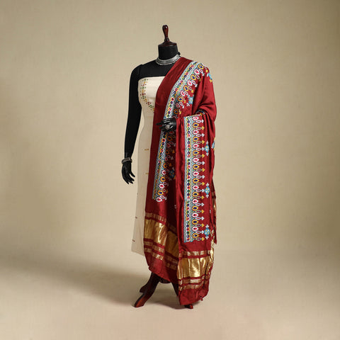 Kutch embroidery semi modal silk handloom dupatta