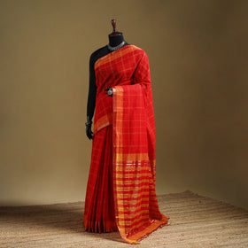 Red - Pure Handwoven Zari Checks Mangalagiri Cotton Saree 31