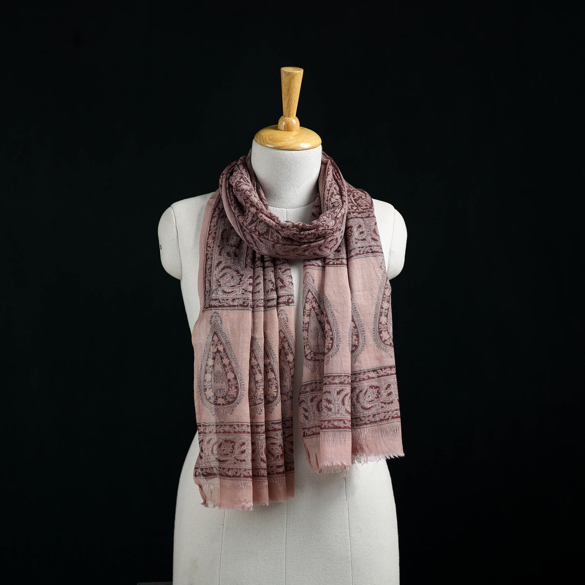 Pure Merino Wool Stole in Pedana Kalamkari Block Prints 13