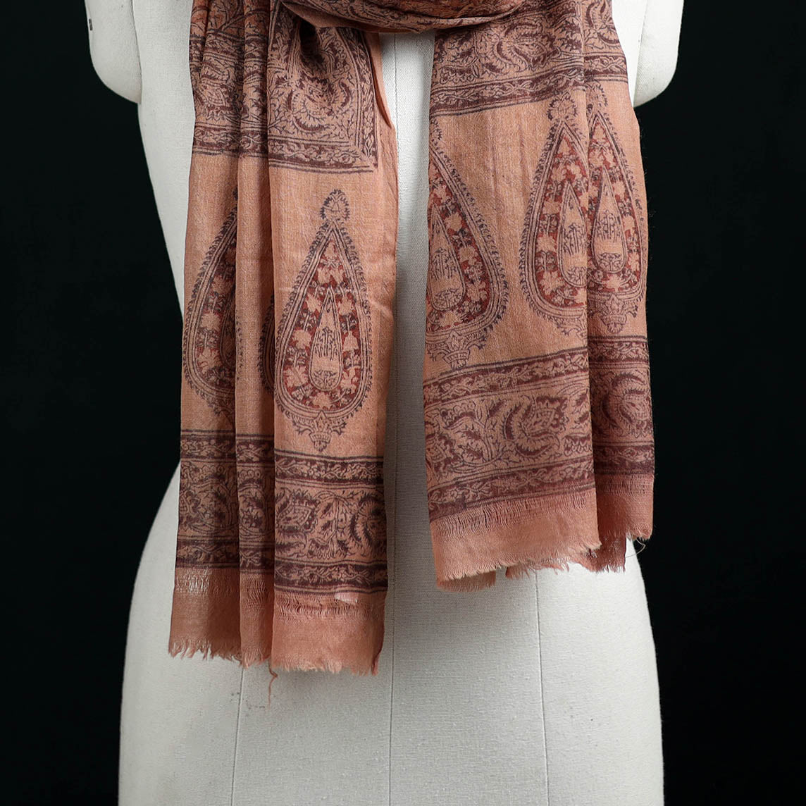 Pure Merino Wool Stole in Pedana Kalamkari Block Prints 14