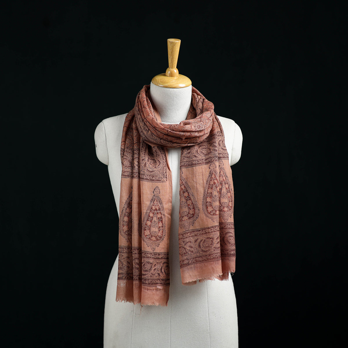 Pure Merino Wool Stole in Pedana Kalamkari Block Prints 14