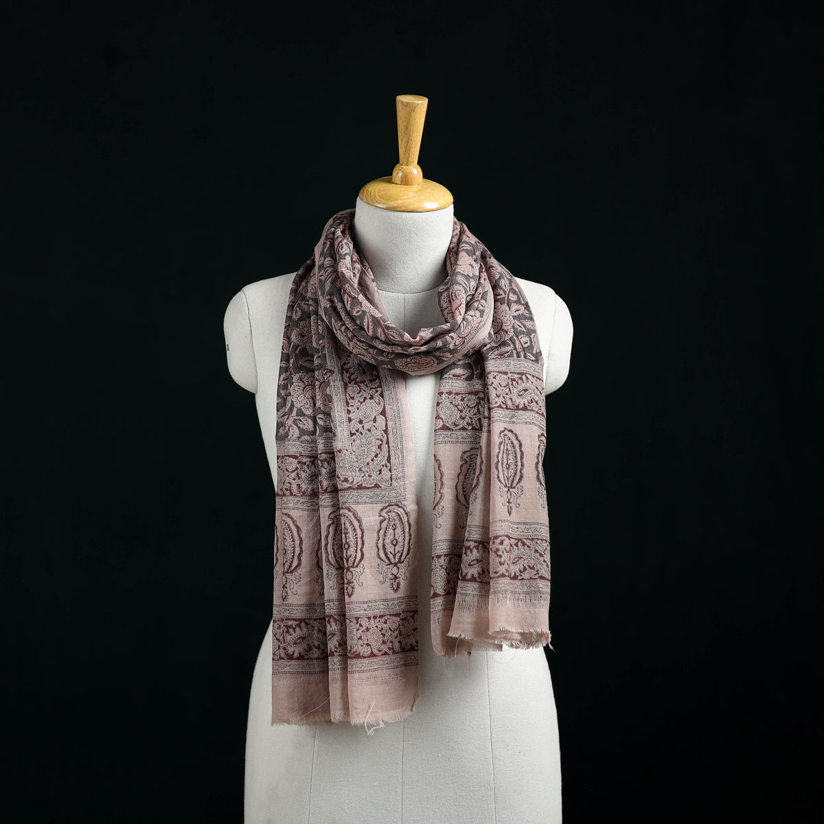 Pure Merino Wool Stole in Pedana Kalamkari Block Prints 15